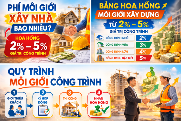 Phí môi giới xây nhà bao nhiêu phần trăm hoa hồng từ 2% đến 5% giá trị công trình.