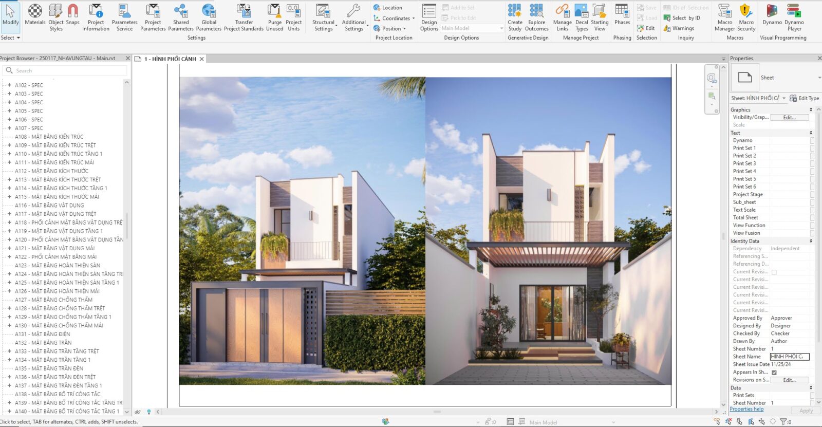 3d kien truc nha pho 2 tang