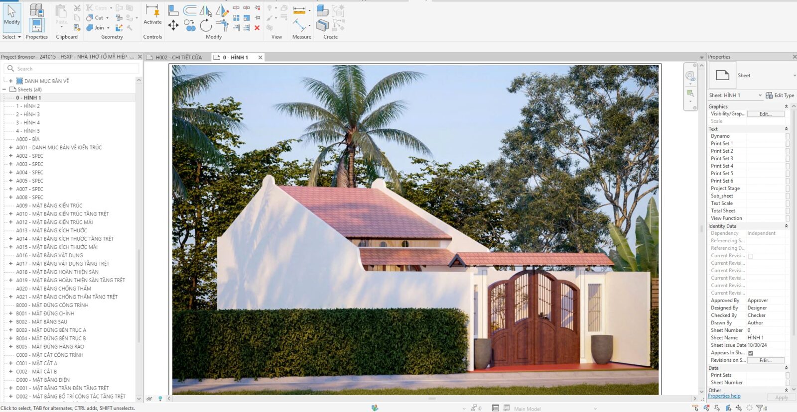 File Revit Nhà Cấp 4 Mái Ngói Kèm PDF Đầy Đủ 4 3d phoi canh 1 file revit nha cap 4 1