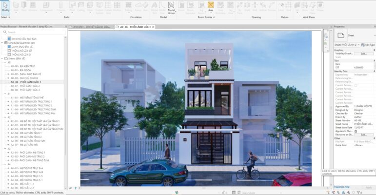 3d phoi canh 1 file revit nha dan 3tang