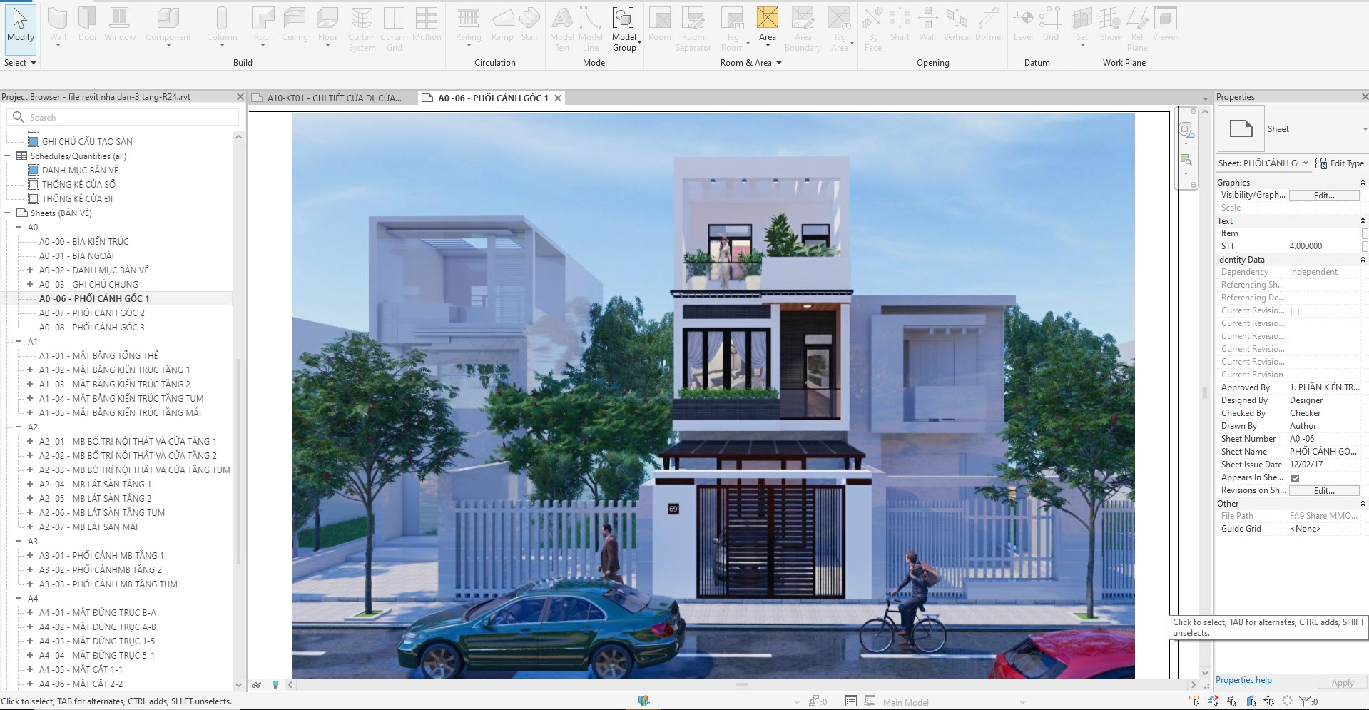 3d phoi canh 1 file revit nha dan 3tang