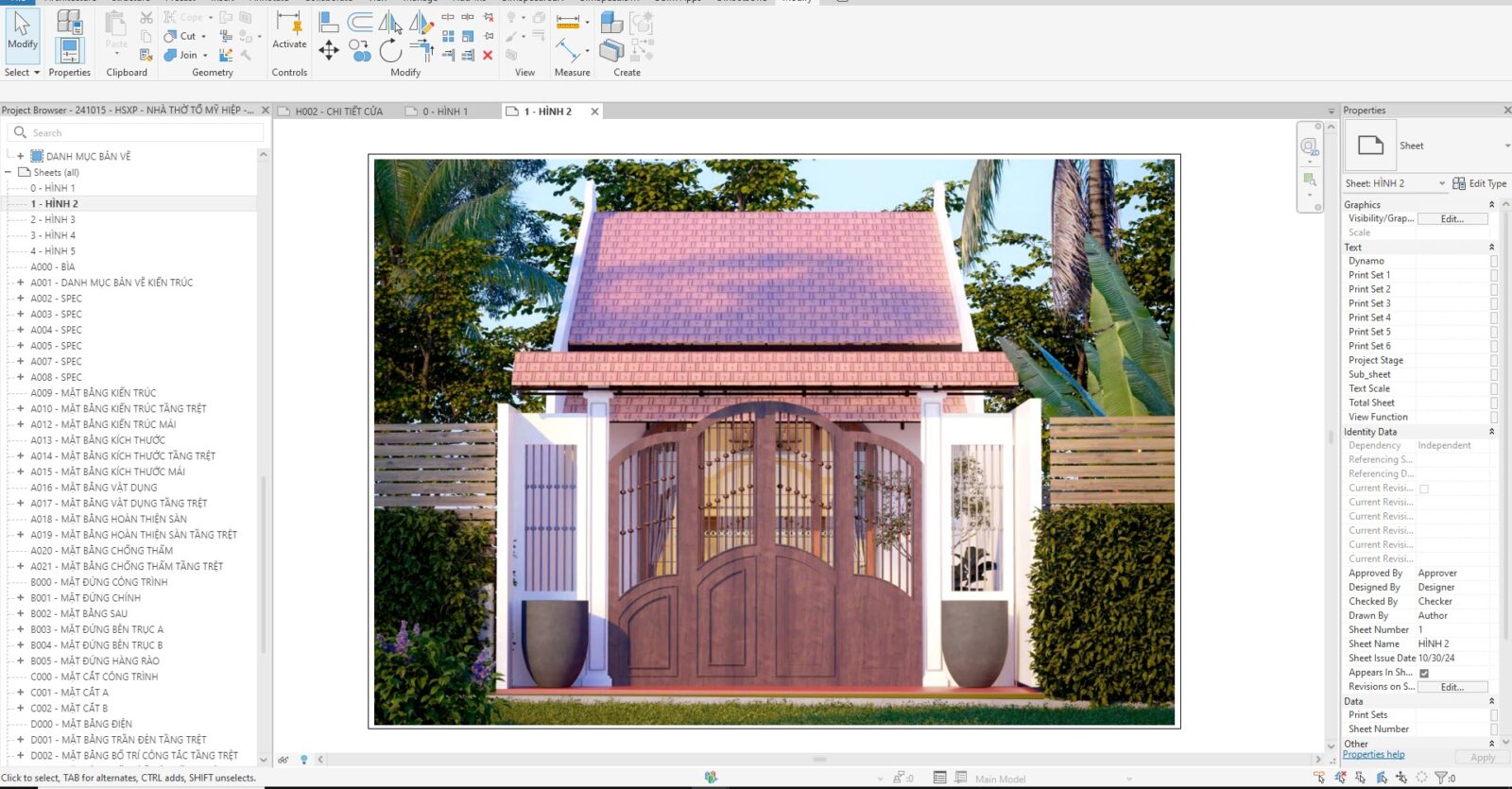 File Revit Nhà Cấp 4 Mái Ngói Kèm PDF Đầy Đủ 5 3d phoi canh 2 file revit nha cap 4