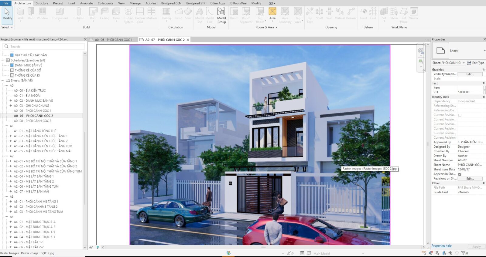 File Revit Nhà Dân 3 Tầng R24 Kèm PDF Bản Vẽ Đầy Đủ 4 3d phoi canh 2 file revit nha dan 3tang 1