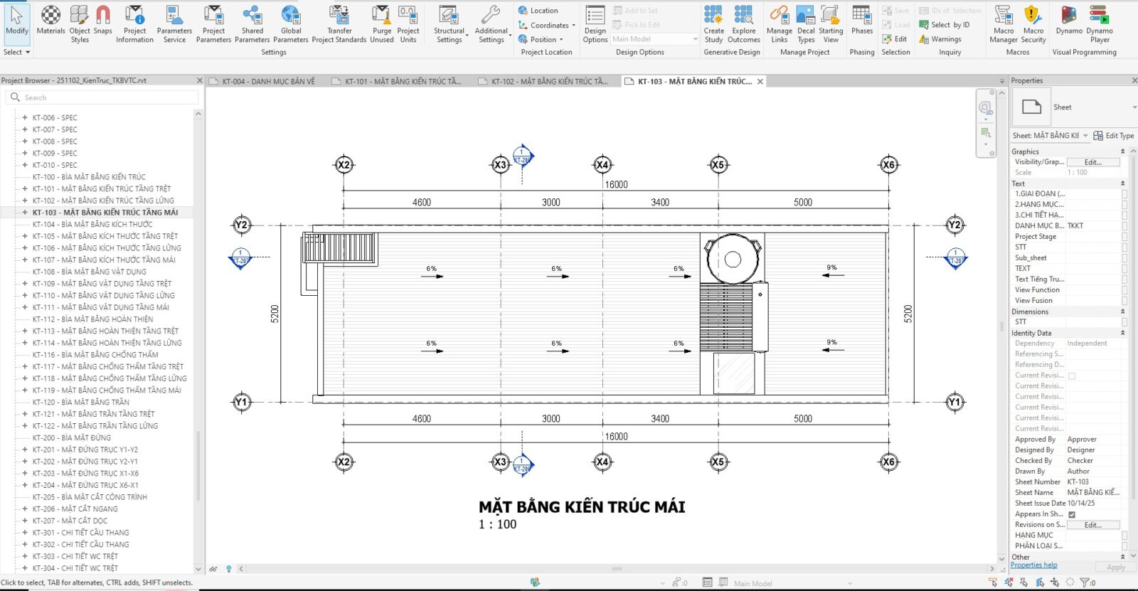 mat bang kien truc mai file revit nha pho 2 tang an giang