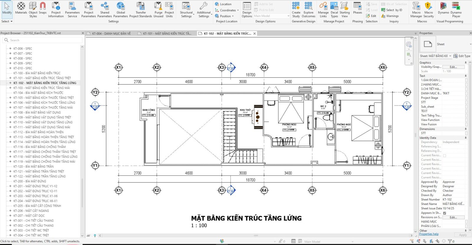 mat bang kien truc tang 2 file revit nha pho 2 tang an giang