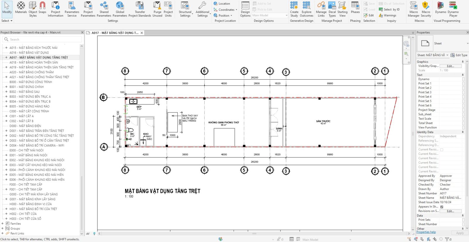 File Revit Nhà Cấp 4 Mái Ngói Kèm PDF Đầy Đủ 6 mat bang tang tret file revit nha cap 4